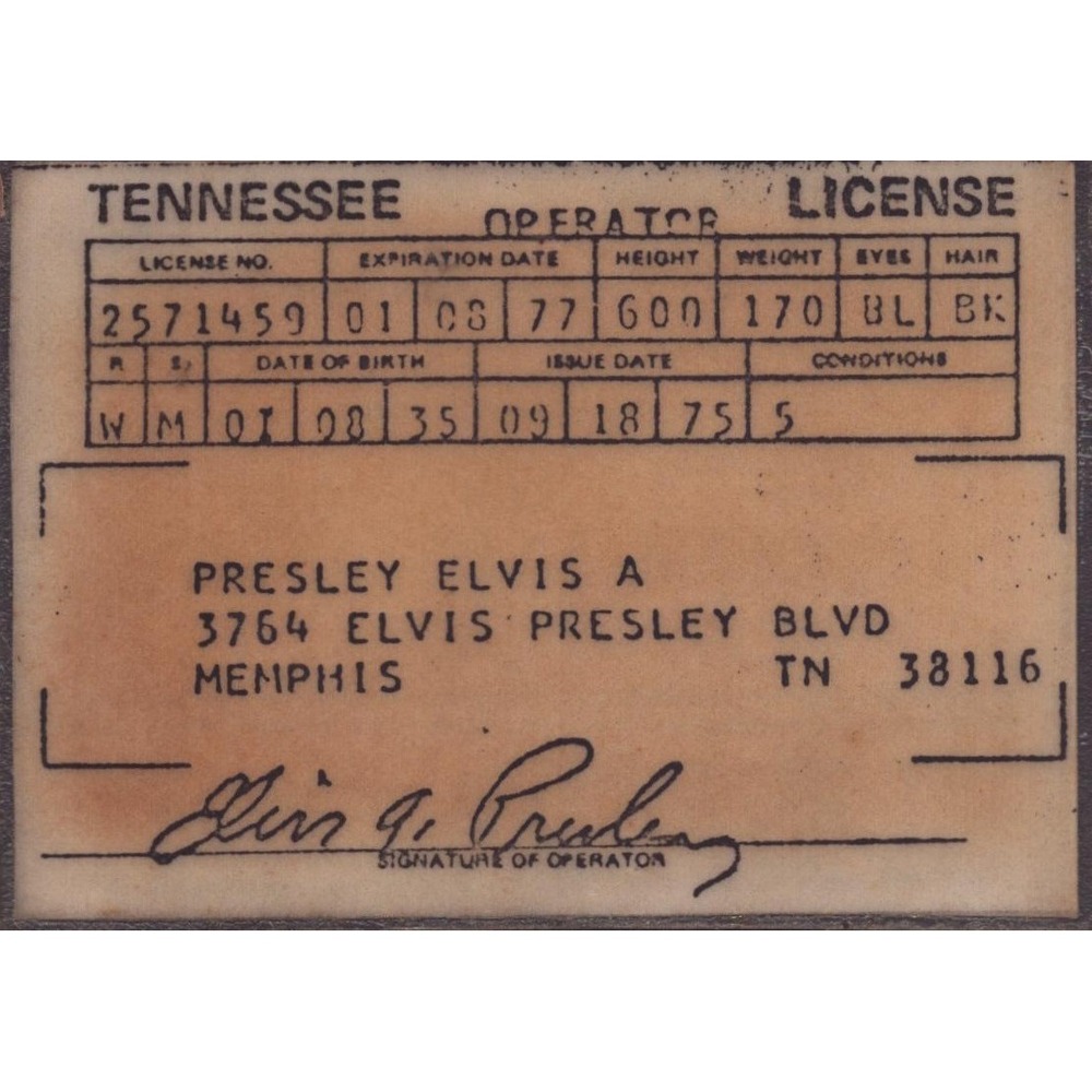 Elvis Presley 1975 Tennessee Driver License Reproduction Novelty ID Card
